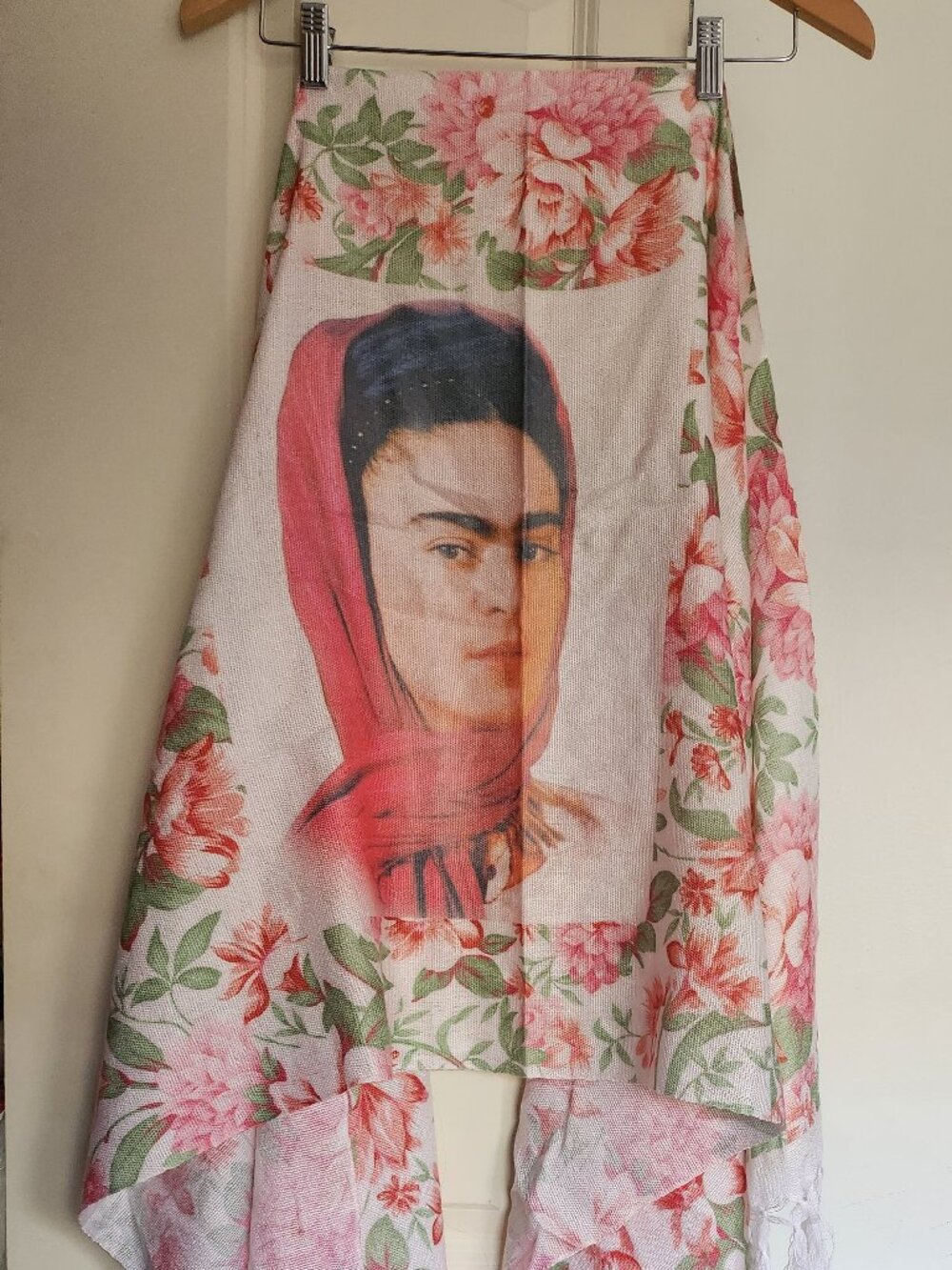 Pink Floral Mexican Shawl Rebozo Frida Kahlo Style Worn Once